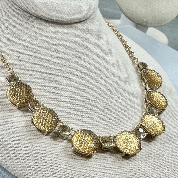 Carol dauplaise Gold Tone Citrine Color Rhinestone Statement Necklace - Picture 2 of 4